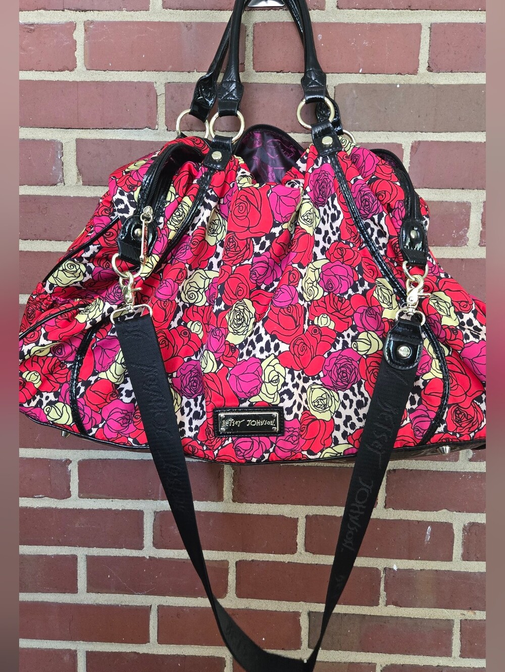 Betsey Johnson Y2K Rose Leopard Weekender Duffel Travel Bag NWOT - Picture 6 of 11